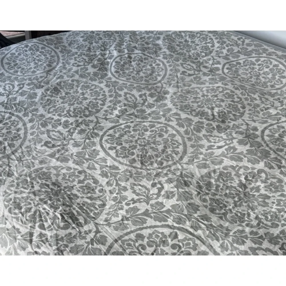 Pottery Barn Ana Medallion Cotton Linen Duvet Cover Grey White Full/Queen